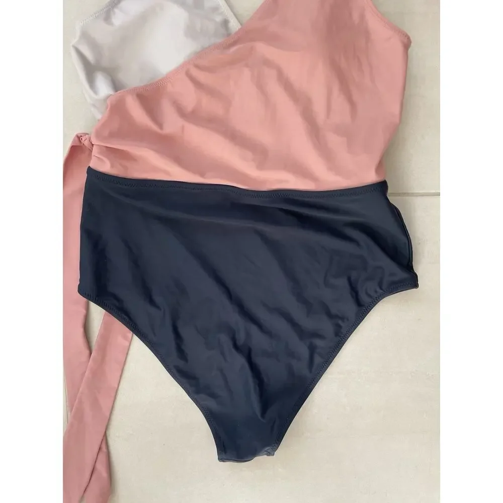 Felnart Swim One Piece Swimsuit Belted Color Block Swimwear Beach Summer